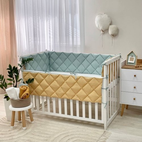 Бортики в кроватку стеганые Маленькая Соня Мятный/Горчичный 0710442