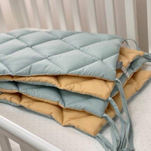 Бортики в кроватку стеганые Маленькая Соня Мятный/Горчичный 0710442