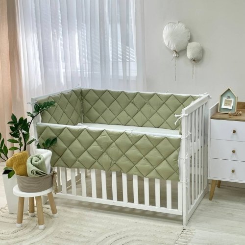 Бортики в кроватку стеганые Маленькая Соня Оливковый/Белый 0710648