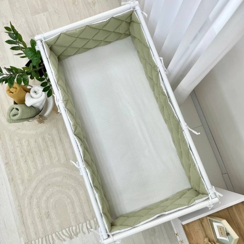 Бортики в кроватку стеганые Маленькая Соня Оливковый/Белый 0710648