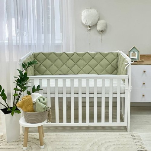 Бортики в кроватку стеганые Маленькая Соня Оливковый/Белый 0710648