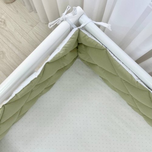 Бортики в кроватку стеганые Маленькая Соня Оливковый/Белый 0710648