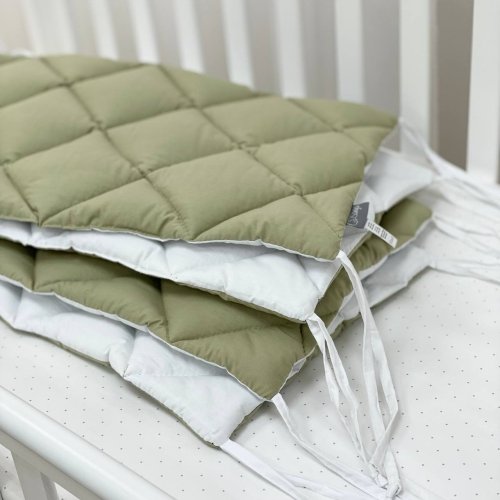 Бортики в кроватку стеганые Маленькая Соня Оливковый/Белый 0710648