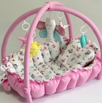 Кокон для новорожденных 2в1 Happy Luna Babynest Playmate Plastik bag Розовый/Белый/Бирюзовый 0753