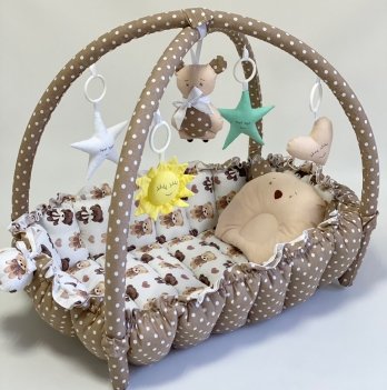 Кокон для новорожденных 2в1 Happy Luna Babynest Playmate Plastik bag Коричневый/Белый 0757