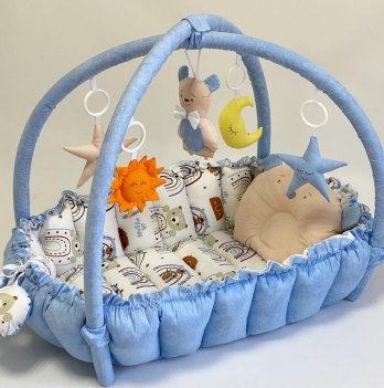 Кокон для новорожденных 2в1 Happy Luna Babynest Playmate Plastik bag Синий/Молочный/Коричневый 0758