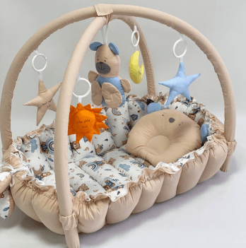 Кокон для новорожденных 2в1 Happy Luna Babynest Playmate Plastik bag Бежевый/Белый 0761