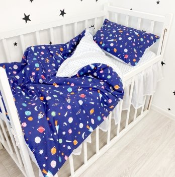 Детское постельное белье в кроватку Oh My Kids Space Сатин Синий ПБ-074-С
