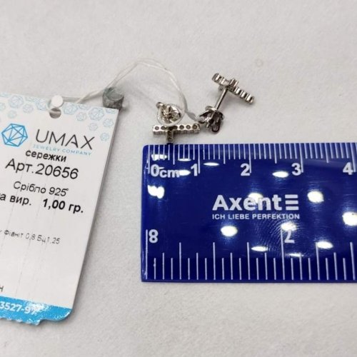 Серебряные сережки пусеты UMAX с фианитами Крестики 20656