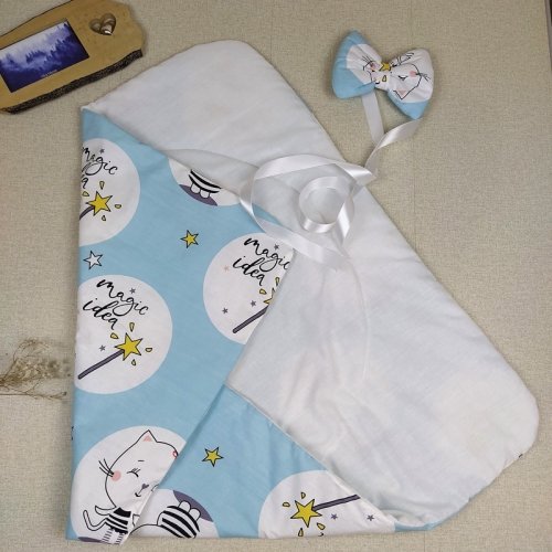 Конверт одеяло для новорожденных PaMaYa 80*90 Голубой 1-88-4
