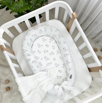 Кокон для новорожденных Маленькая Соня Зайчики на белом Белый/Серый 5019250