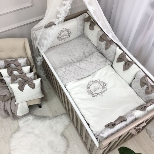 Детское постельное белье с балдахином и бортики в кроватку Маленькая Соня Elegance какао Коричневый 0145420