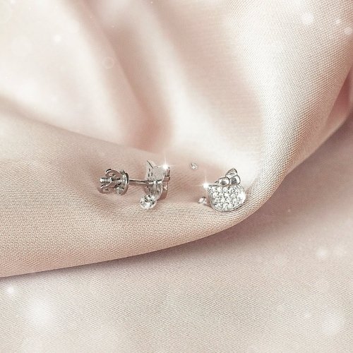Серебряные сережки пусеты детские UMAX Hello Kitty с фианитами 20370