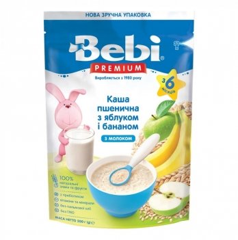Каша пшеничная Bebi Premium Молочная с яблоком и бананом 200 г 1105058