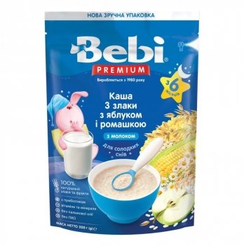 Каша злаковая Bebi Premium Молочная 3 злака с яблоком и ромашкой 200 г 1105086