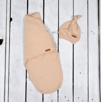 Евро пеленка кокон на липучках и шапка для новорожденных Magbaby Merely Бежевый 106462