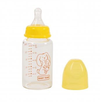 Стеклянная бутылочка для кормления Baby Team 150 мл Желтый 1210 
