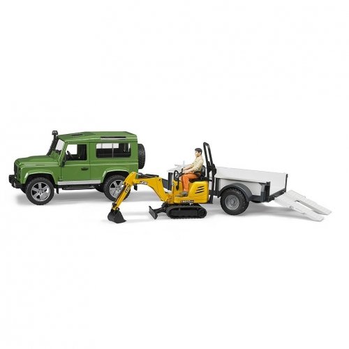 Игровой набор Bruder Автомобиль Land Rover Defender с прицепом и мини экскаватором CAT 02593