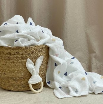 Муслиновая пеленка для детей Маленькая Соня Сердечки Белый/Голубой/Розовый 95х135 см 12423798