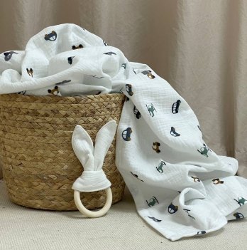 Муслиновая пеленка для детей Маленькая Соня Машинка Белый/Серый 95х135 см 12423804