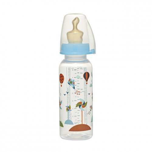 Бутылочка пластиковая для мальчика NIP 250 мл с соской латексной ортодонтической, средний поток М, 6+ мес