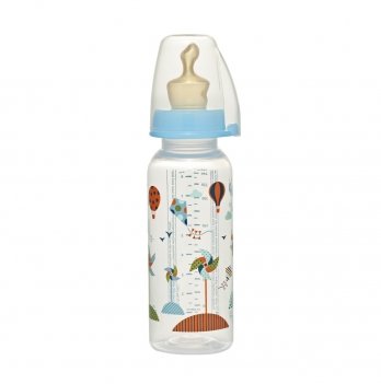 Бутылочка пластиковая для мальчика NIP 250 мл с соской латексной ортодонтической, средний поток М, 6+ мес
