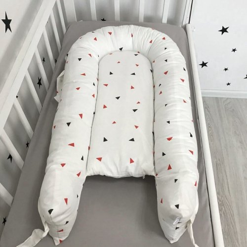 Кокон для новорожденных Oh My Kids Soft OMK Triangles Сатин Белый Поролон 2 см КК-225-ОМК