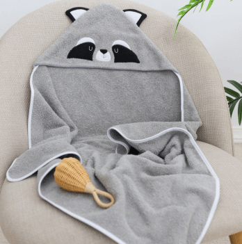 Детское полотенце с капюшоном Sasha Raccoon 80х80 см Махра Светло-серый 130/50