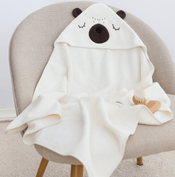 Детское полотенце с капюшоном Sasha Bear 80х80 см Махра Молочный/Коричневый 130/60
