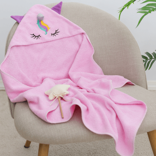 Детское полотенце с капюшоном Sasha Unicorn 80х80 см Махра Розовый 130/70