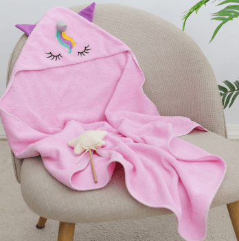 Детское полотенце с капюшоном Sasha Unicorn 80х80 см Махра Розовый 130/70