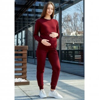 Спортивный костюм для беременных и кормящих из двунитки Lullababe Detroit Темно-бордовый LB07DT165