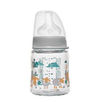 Стеклянная бутылочка для кормления с силиконовой соской NIP Actiflex 120 мл 35065