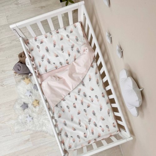 Детское постельное белье в кроватку Маленькая Соня Baby Mix Перо пудра Белый/Розовый 0391404