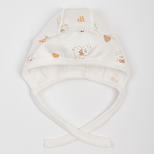 Чепчик для новорожденных ЛяЛя Мишки с сердечками 0 - 3 мес Футер Молочный/Оранжевый 13ФТ005_6-193