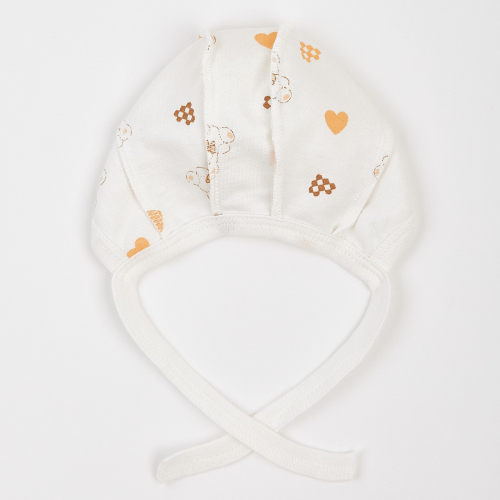 Чепчик для новорожденных ЛяЛя Мишки с сердечками 0 - 3 мес Футер Молочный/Оранжевый 13ФТ005_6-193