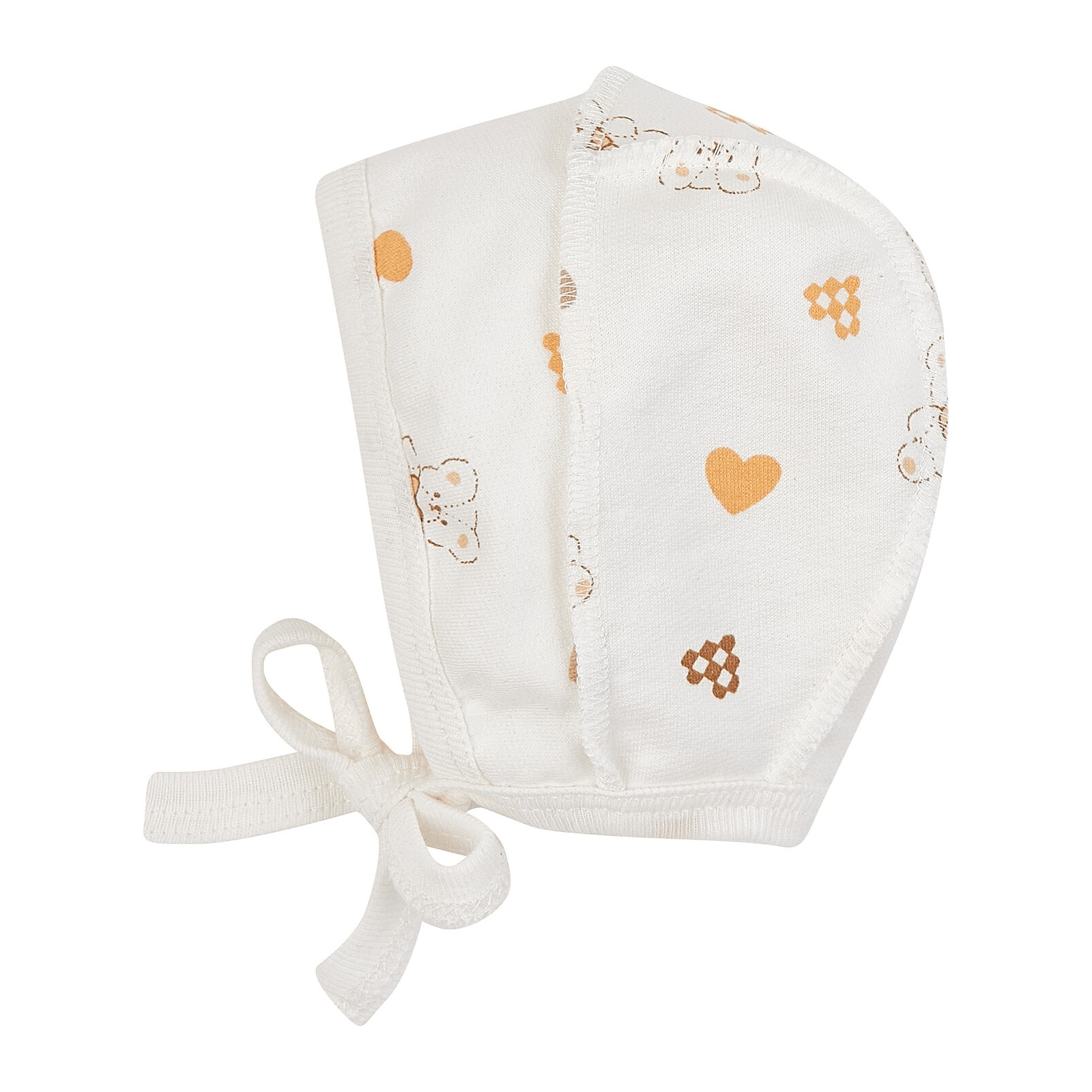 Чепчик для новорожденных ЛяЛя Мишки с сердечками 0 - 3 мес Футер Молочный/Оранжевый 13ФТ005_6-193