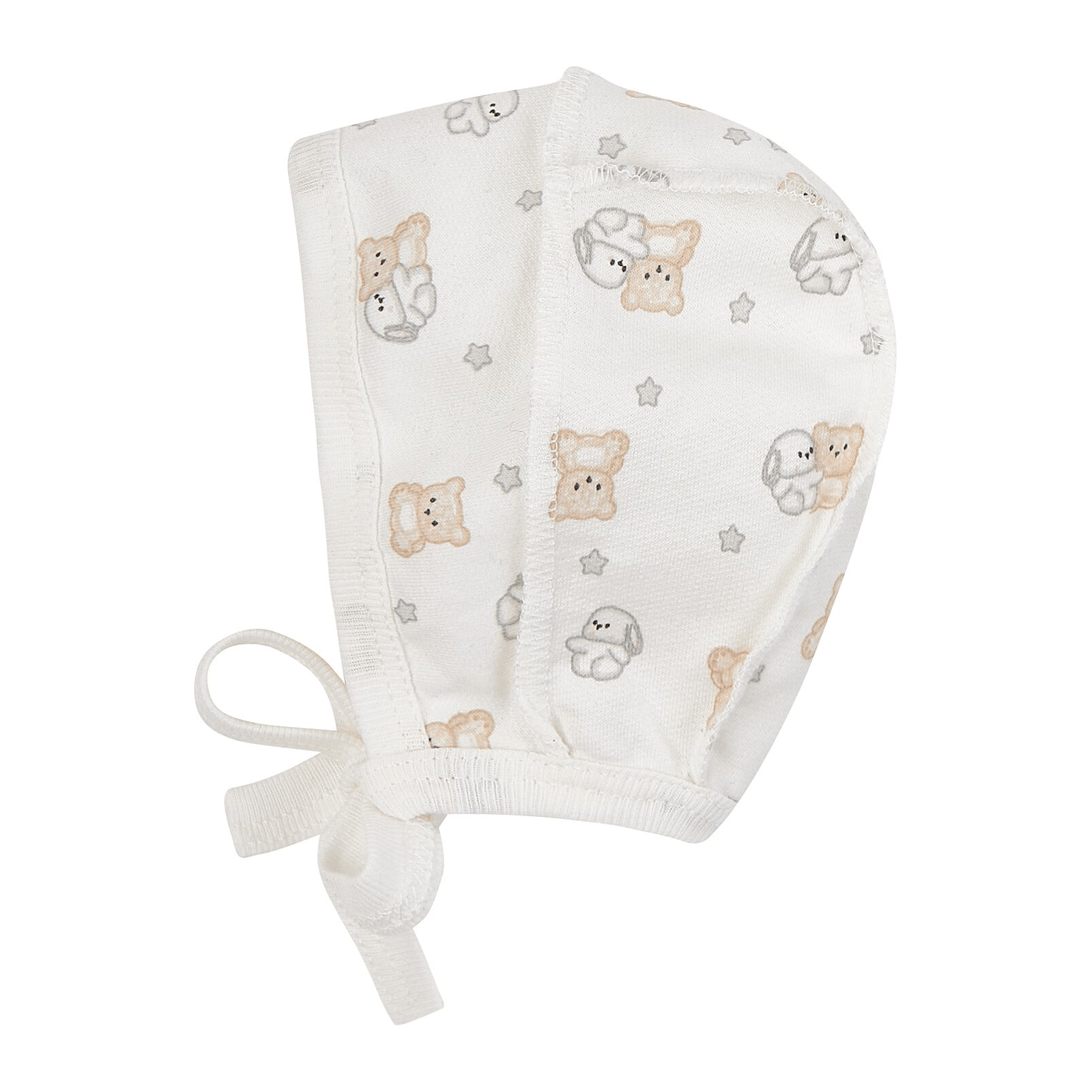 Чепчик для новорожденных ЛяЛя Зайки с мишками 0 - 3 мес Футер Молочный/Серый/Бежевый 13ФТ005_6-195