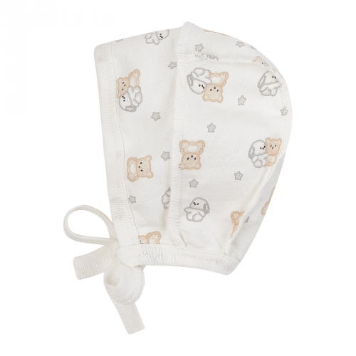 Чепчик для новорожденных ЛяЛя Зайки с мишками 0 - 3 мес Футер Молочный/Серый/Бежевый 13ФТ005_6-195