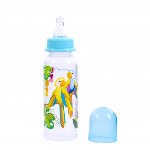 Бутылочка для кормления с силиконовой соской Baby Team Попугаи 250 мл Голубой 1410 