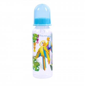 Бутылочка для кормления с силиконовой соской Baby Team Попугаи 250 мл Голубой 1410 
