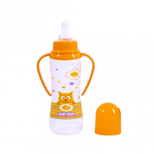 Бутылочка для кормления с ручками Baby Team 250 мл Оранжевый 1411 
