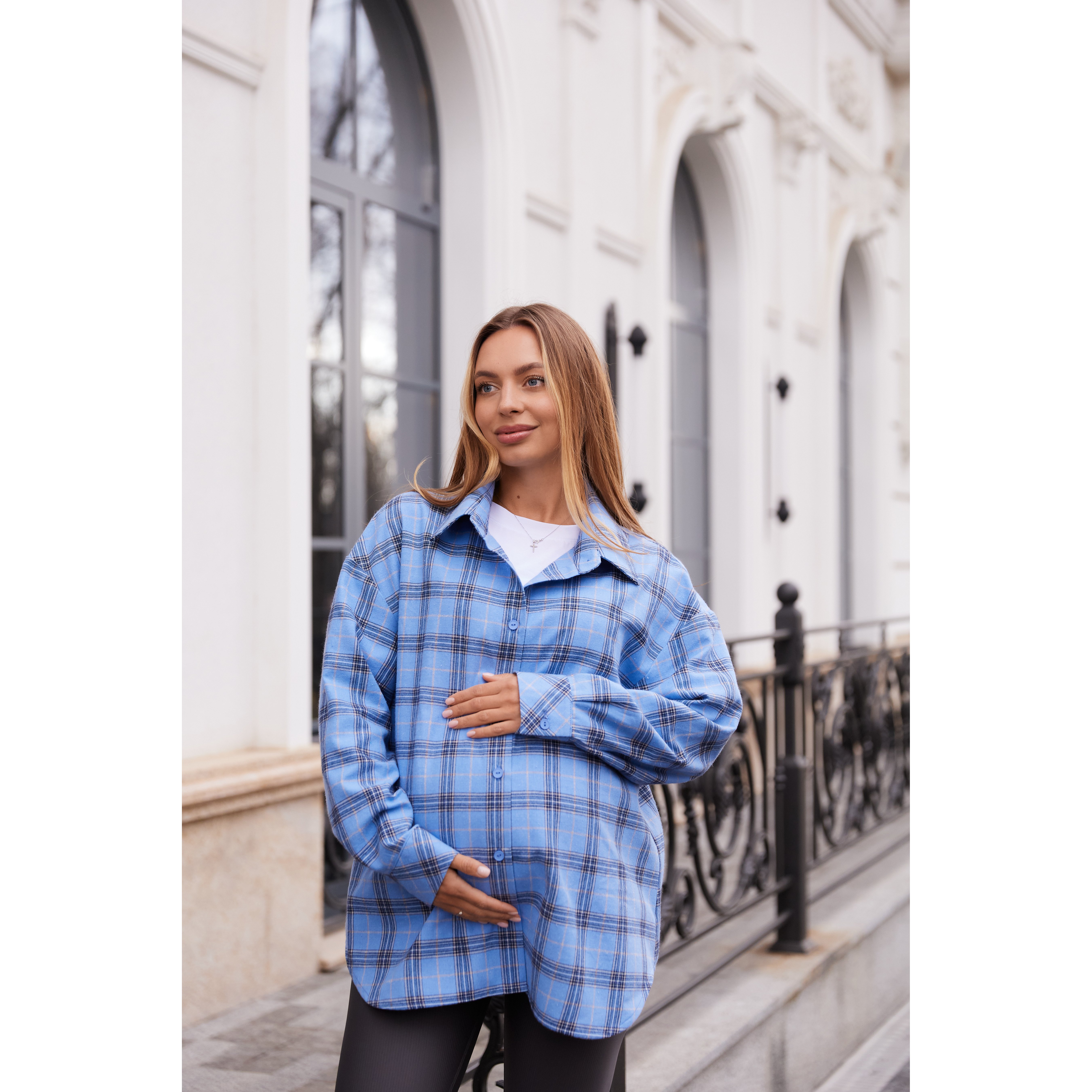 Рубашка в клетку для беременных и кормящих Lullababe Siena Blue Голубой LB01SN107 Рубашка в клетку для беременных и кормящих Lullababe Siena Blue Голубой LB01SN107