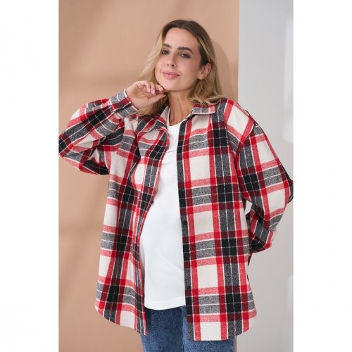 Рубашка в клетку для беременных и кормящих Юла Мама Neide Молочный/Красный/Черный BL-35.011