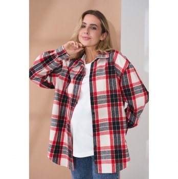 Рубашка в клетку для беременных и кормящих Юла Мама Neide Молочный/Красный/Черный BL-35.011