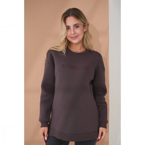 Свитшот для беременных и кормящих с начесом Юла Мама Harmony Коричневый TN-45.011