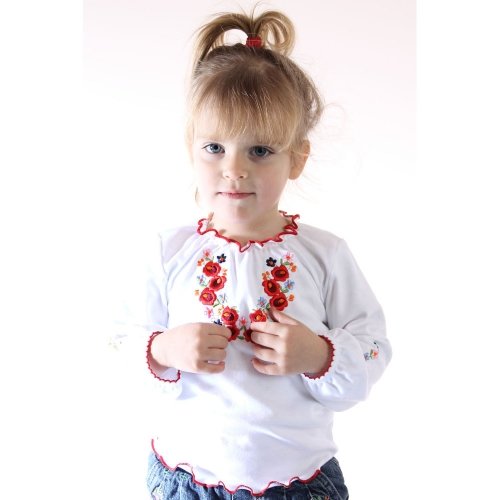 Вышиванка для девочки Ladan 7 - 8 лет Интерлок Белый/Красный VD1