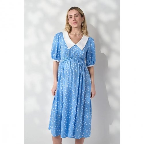 Платье для беременных и кормящих Юла Мама Georgia Голубой/Белый DR-26.083