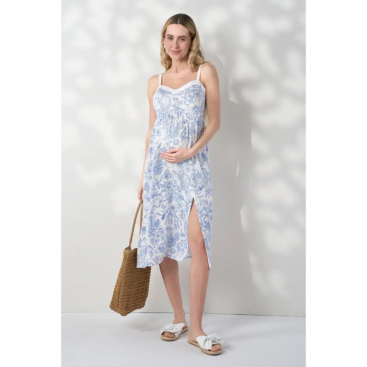 Сарафан для беременных и кормящих Юла Мама Amelie Молочный/Синий SF-26.062