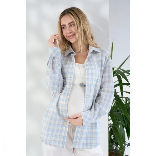 Рубашка в клетку для беременных и кормящих Юла Мама Rey Голубой/Молочный BL-26.032